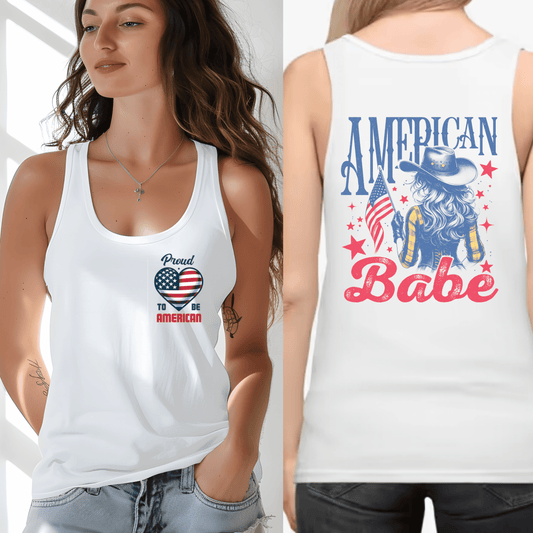 Printify Tank Top Proud to be American Tank Top | American Babe Backside | Perfect Patriotic Gift