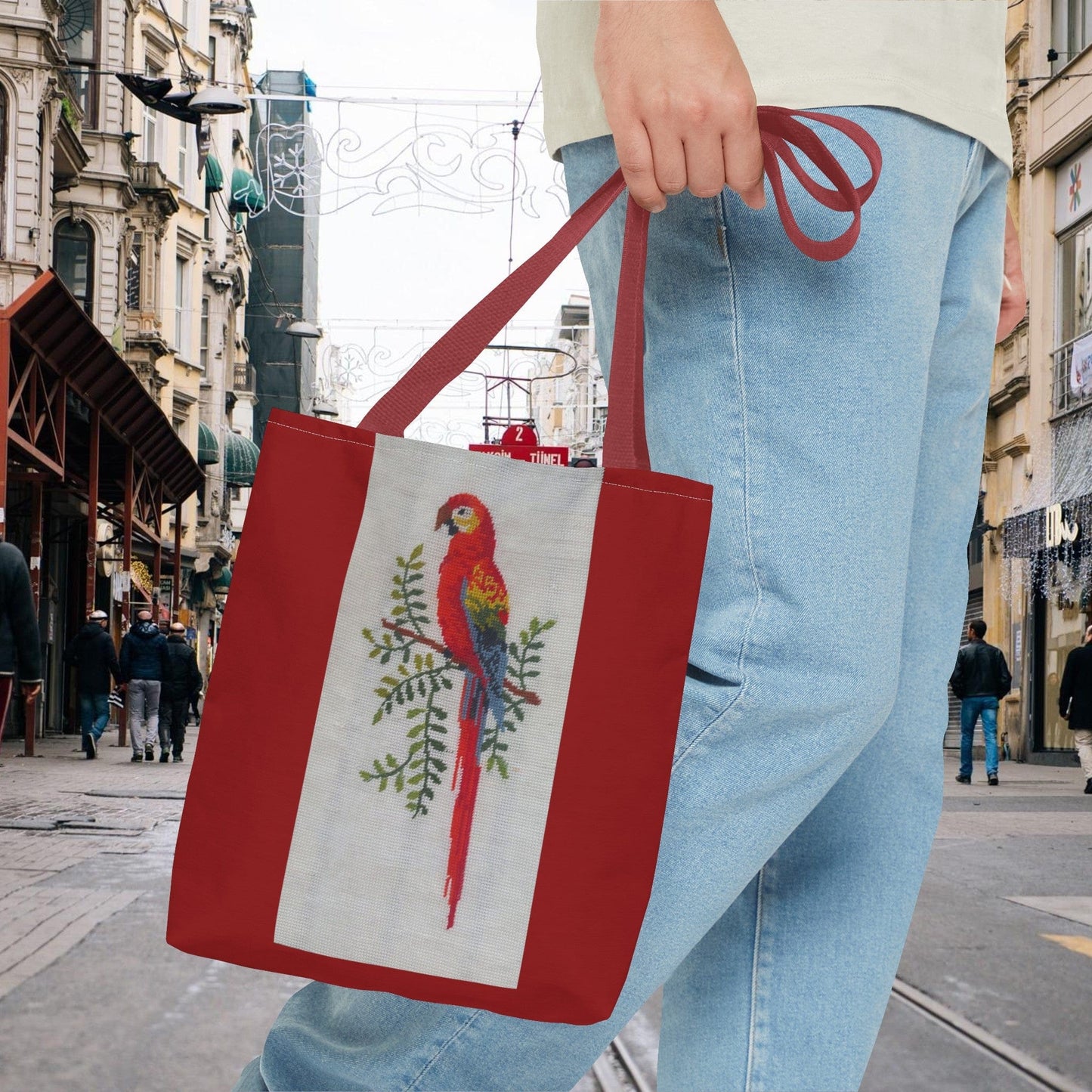 Printify Tote Bags Bird Flower Cross Stitch Tote Bag | Digital Art from German Embroidery Chart