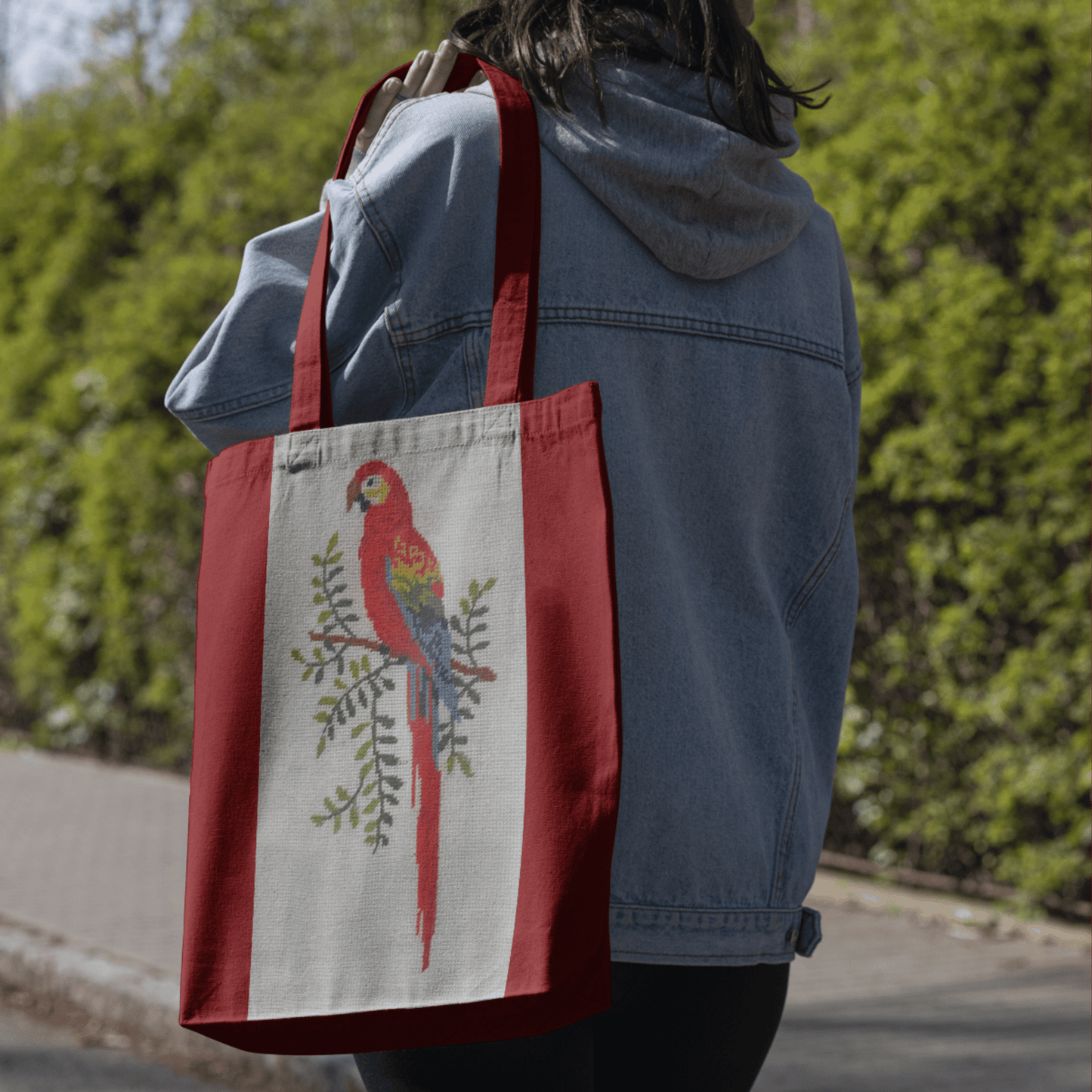 Printify Tote Bags Bird Flower Cross Stitch Tote Bag | Digital Art from German Embroidery Chart