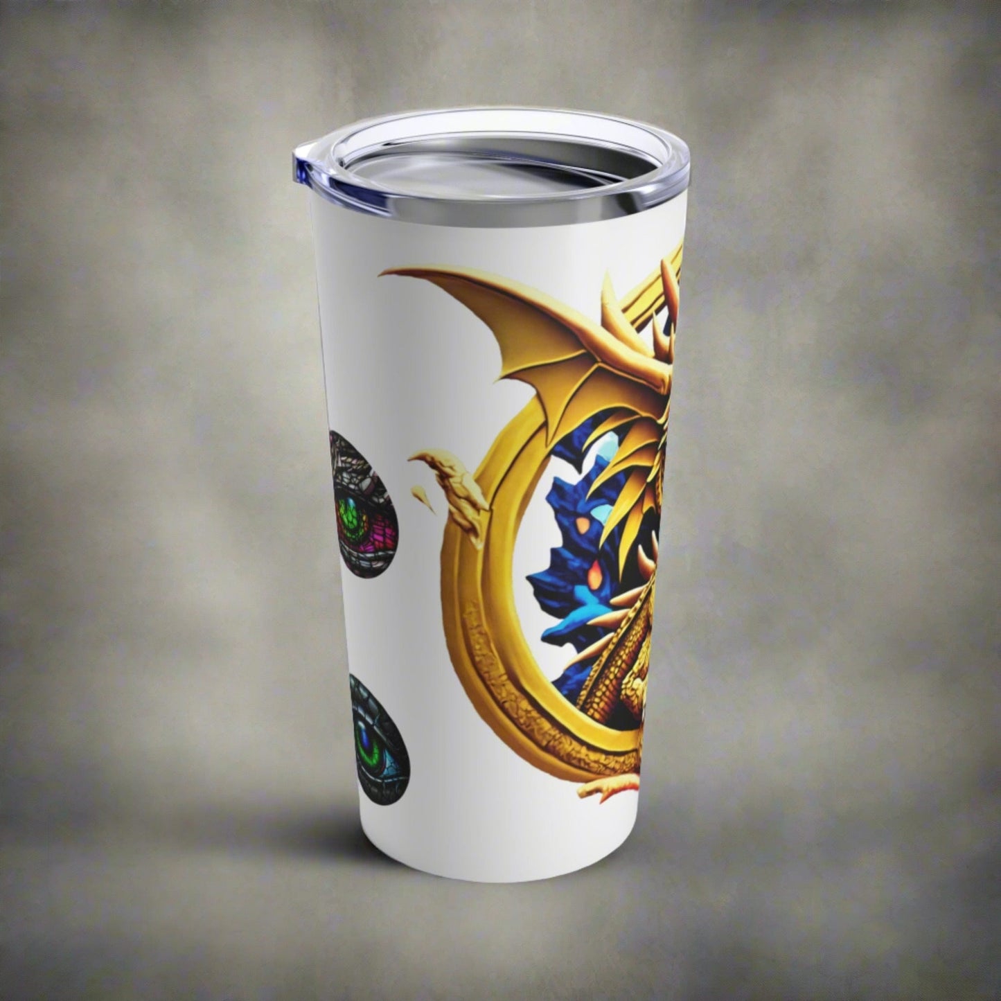 Printify Tumbler Dragon Tumbler with Mesmerizing Dragon Eye Design, Perfect Gift for Dragon Lovers.