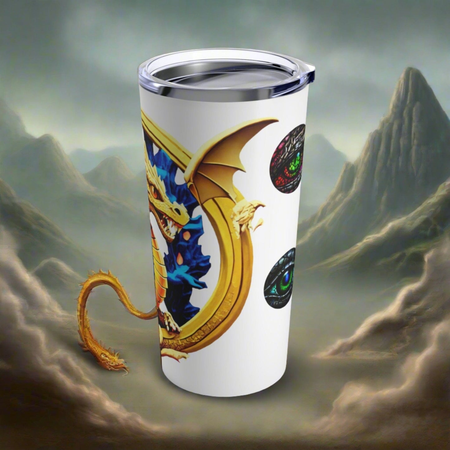 Printify Tumbler Dragon Tumbler with Mesmerizing Dragon Eye Design, Perfect Gift for Dragon Lovers.